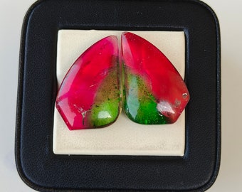 Tourmaline Doublet Watermelon Bi-Color Pair Gemstone, Tourmaline Pair Fancy Shape Cut Stone, For Earrings/Pendant Making