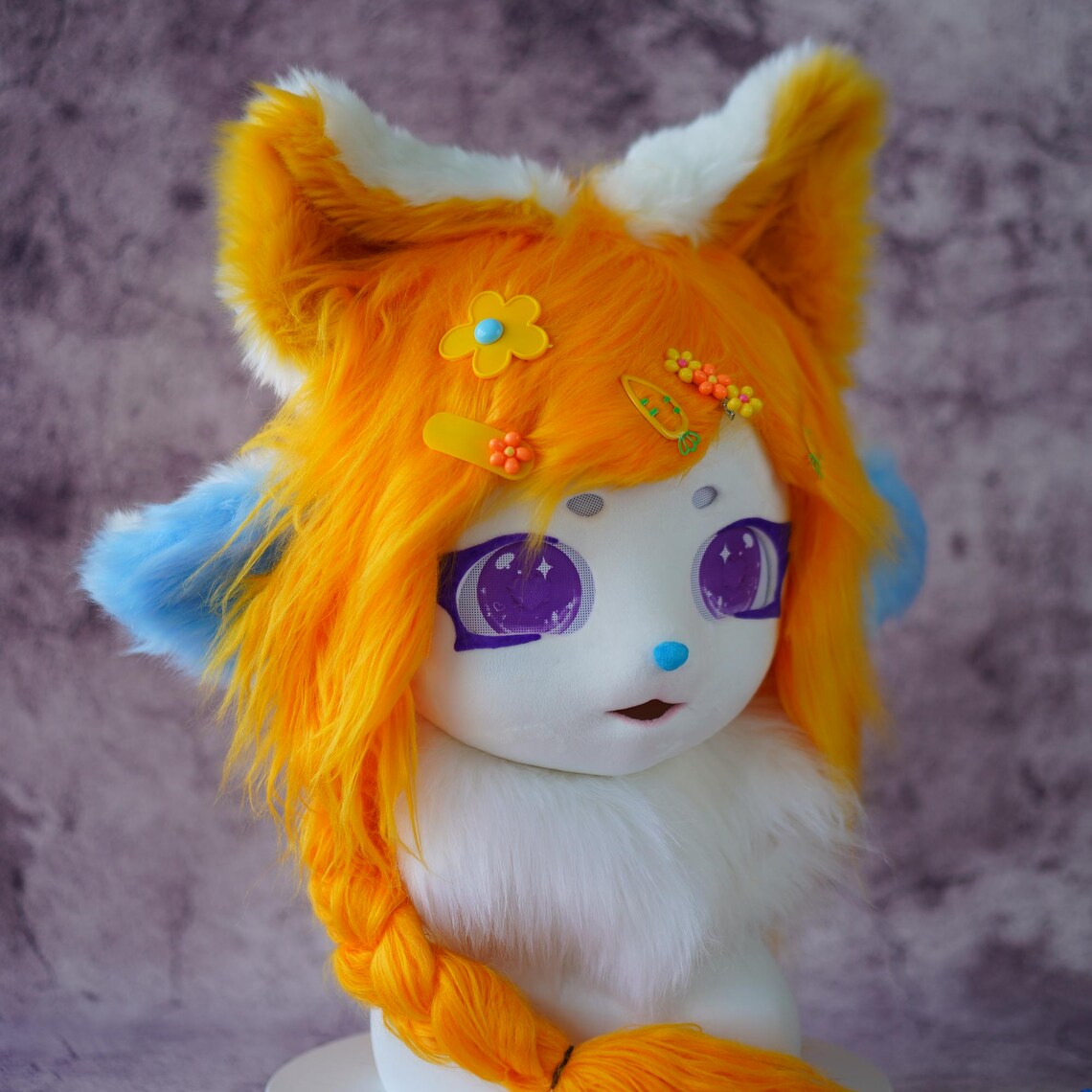 Colorful Fursuit Mask – Kawaii Animal Cosplay Head, Orange Blue Furry ...