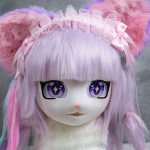 Customs Kig Head Commission, Cat Mask Furry Cosplay Mask Head with  Hair Beast Head Cosplay Animal mask Birthday gift Fursuit mask head