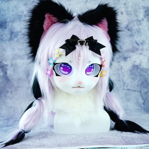 Purple Black Kig Head,handmade Cat Mask,furry Cosplay Mask