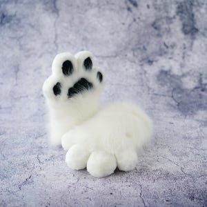 White Cat Fursuit Paws-handpaws with Squeak, Soft Furry Gloves for Cosplay and Christmas, 4-finger faux fur paws, Furry costume accessory
