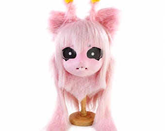 Pink Alien Cat Fursuit Head, Custom Furry Cosplay Mask, Therian Gear, Convention Gear,  Kawaii Cosplay Gift, Star Antennae Kemono Mask