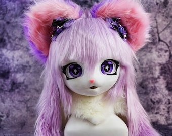 Purple Cat Mask King Cat Mask Furry Cosplay Mask Head , Beast Head Cosplay Animal mask Birthday gift, Fursuit mask head,Handmade mask,