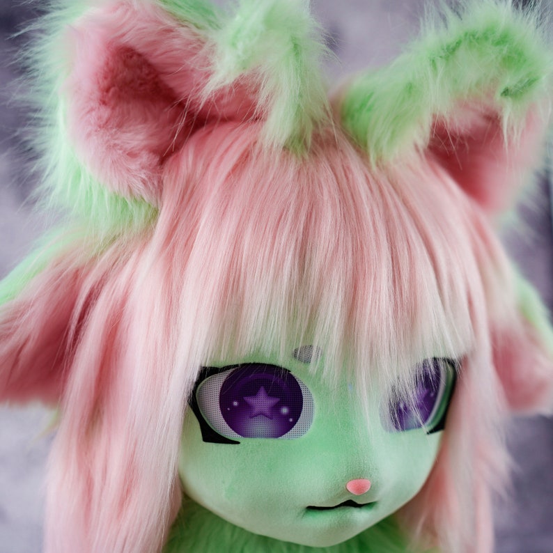 Halloween Limited Green Cat Kigurumi Mask Furry Mask,anthrocon