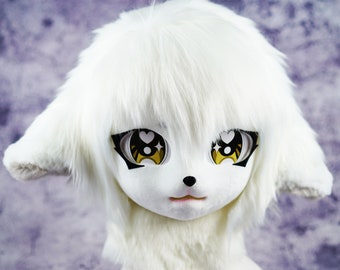 Furry Fursuit White sheep Mask Cat Mask , Cosplay Mask Head , Beast Head Cosplay Animal mask Birthday gift, Fursuit mask head,Handmade mask,