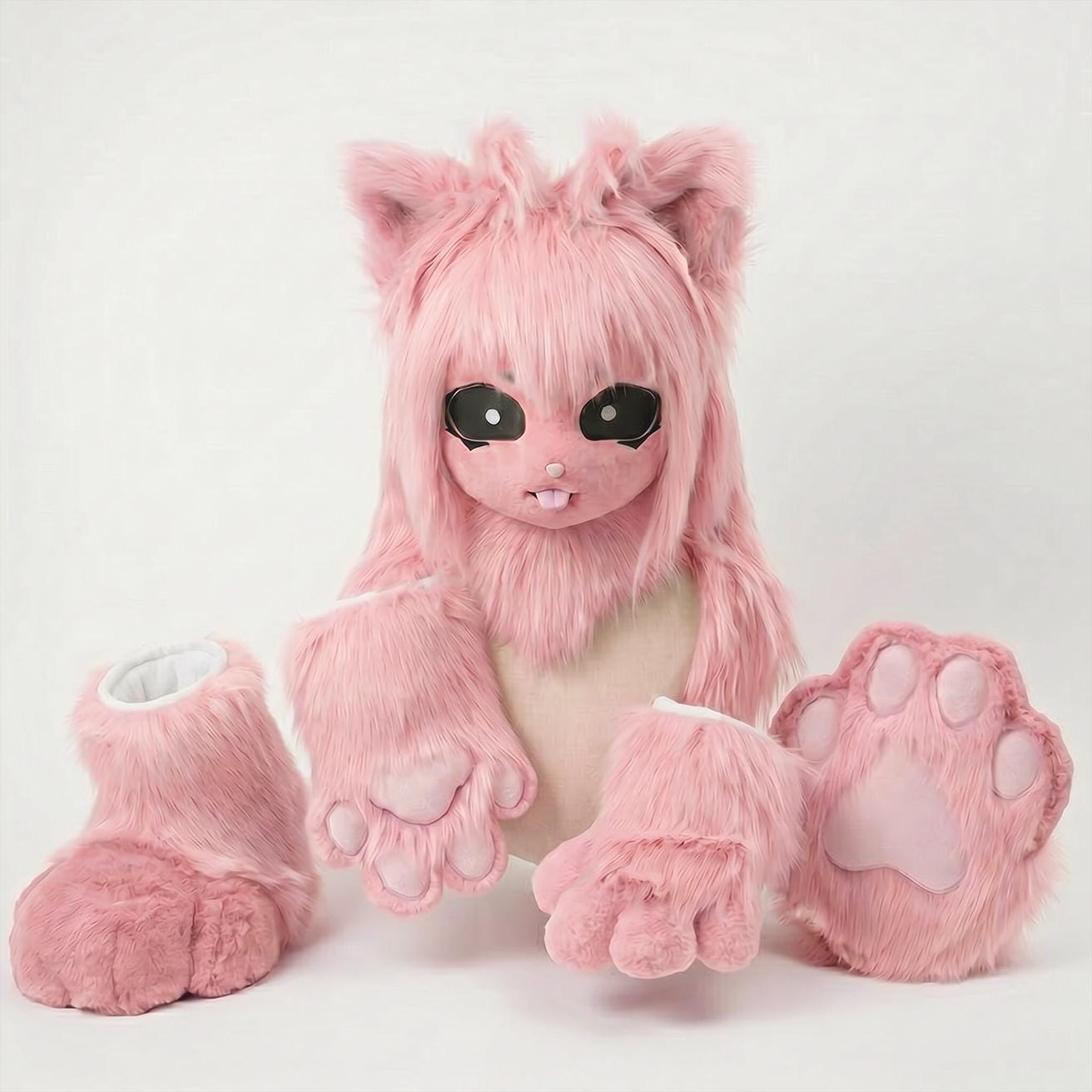Allen Cat Mask Set丨fursuit Paws Set丨light Pink Cat Head丨anime Cosplay ...