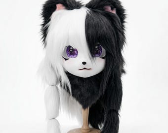 Black White Kitty Fursuit Head | Follow Me Eyes Cat Mask | Lightweight Kigurumi Anime Cosplay Prop