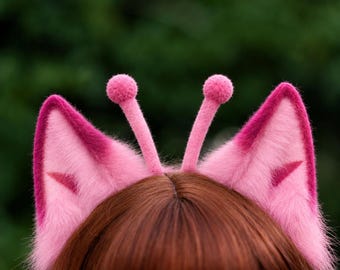 Alien Cat Headband, Faux Fur Ears, Kemonomimi ears, Kitsune ears, Pink Cat Ears, Kawaii neko costume, Comic con accessory, gift for her