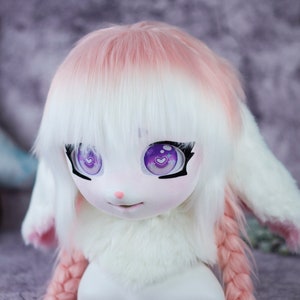 Pink Bunny Kig Mask,fursiut head,Halloween Cosplay Bunny Head,Kig Head Fursuit Furry Head Personalizable Handmade Cosplay Costume Mask