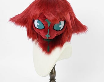 Red Fursuit Head, Anime Kigurumi Cosplay, Faux Fur Mask, Furry Convention, Custom Furry Gear, Cosplay Gear for Anthrocon Conventions