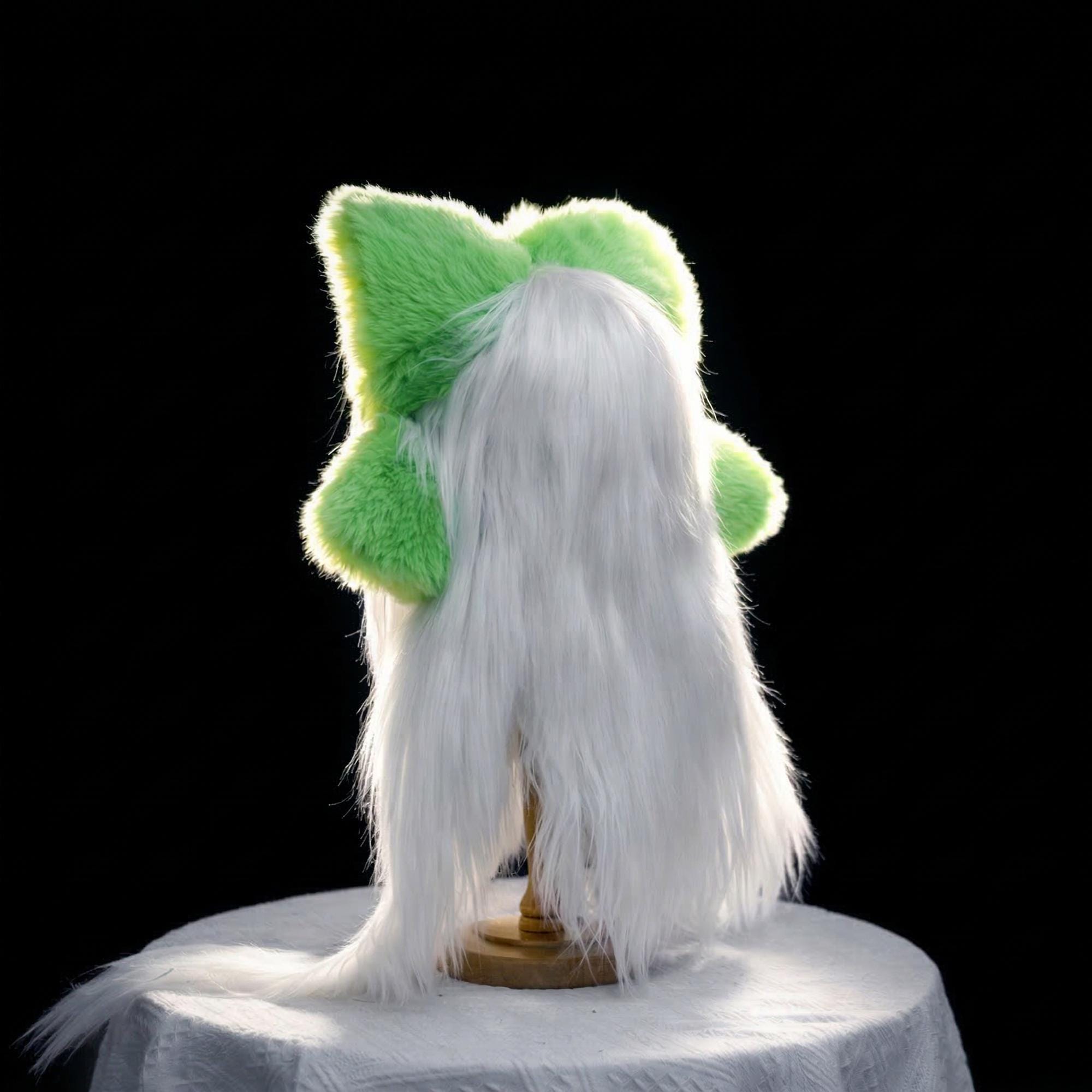 Alien Cat Fursuit Mask White Lime | Anime Kigurumi Faux Fur Head ...