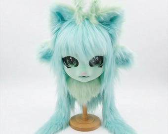 Kig Fursuit Head Insectoid Anime Mask | Green Breathable Faux Fur Costume | Glasses Friendly