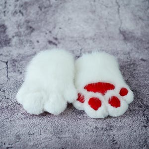 White Hand Paws gloves for Halloween Birthday Christmas, furry gloves-puppy kitty animal Cosplay paw with Squeak for teenagers daughter