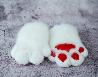 White Hand Paws gloves for Halloween Birthday Christmas, furry gloves-puppy kitty animal Cosplay paw with Squeak for teenagers daughter