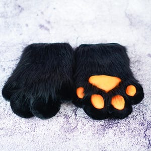 Black hand Paws gloves for Halloween Birthday Christmas, furry gloves-puppy kitty animal Cosplay paw with Squeak for teenagers daughter