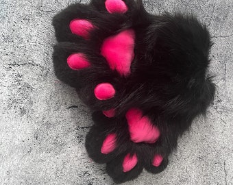 Black Cat Paw gloves-4 finger furry faux fur handmade cat paws,fursuit,furry gloves for daughter, Cosplay Animal Furry paws for  gift