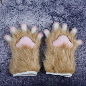 Fursuit Hand Paws , Fur  Paw Pads, 5 finger furry faux fur handmade cat paws, Cosplay Animal Furry paws ,fursuit,furry gloves for daughter