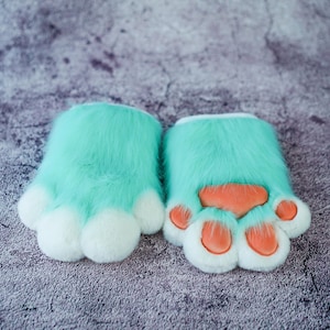 Green hand Paws gloves for Halloween Birthday Christmas, furry gloves-puppy kitty animal Cosplay paw with Squeak for teenagers daughter
