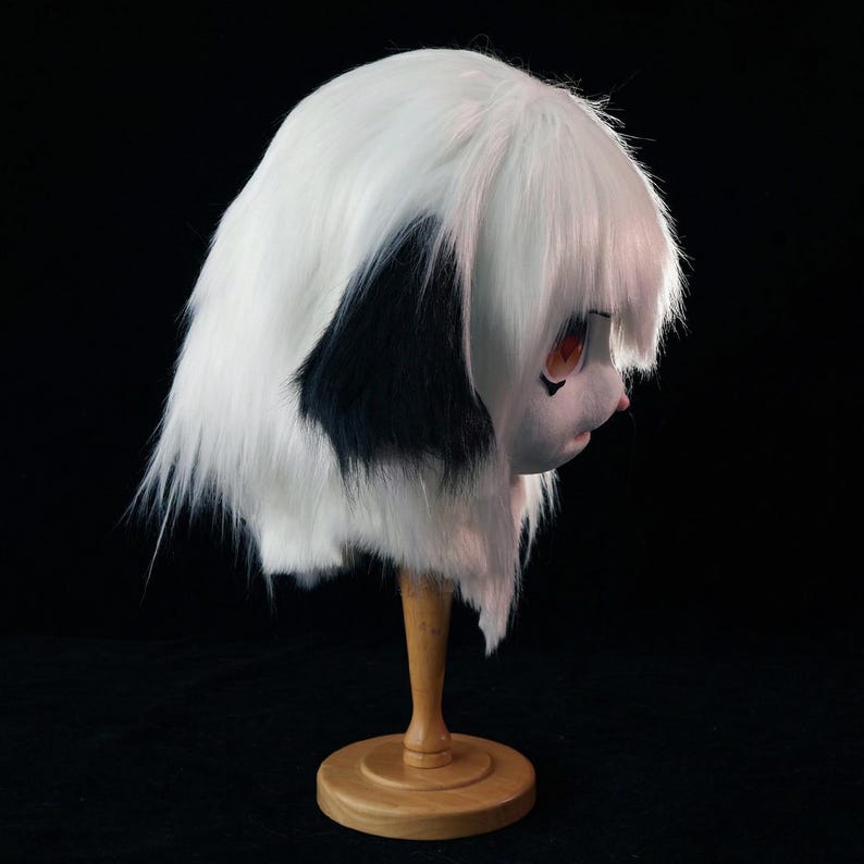 Furry Goat Head Anime Cosplay Mask Helmet | White with Pink Black Ears | High Ventilation image 8