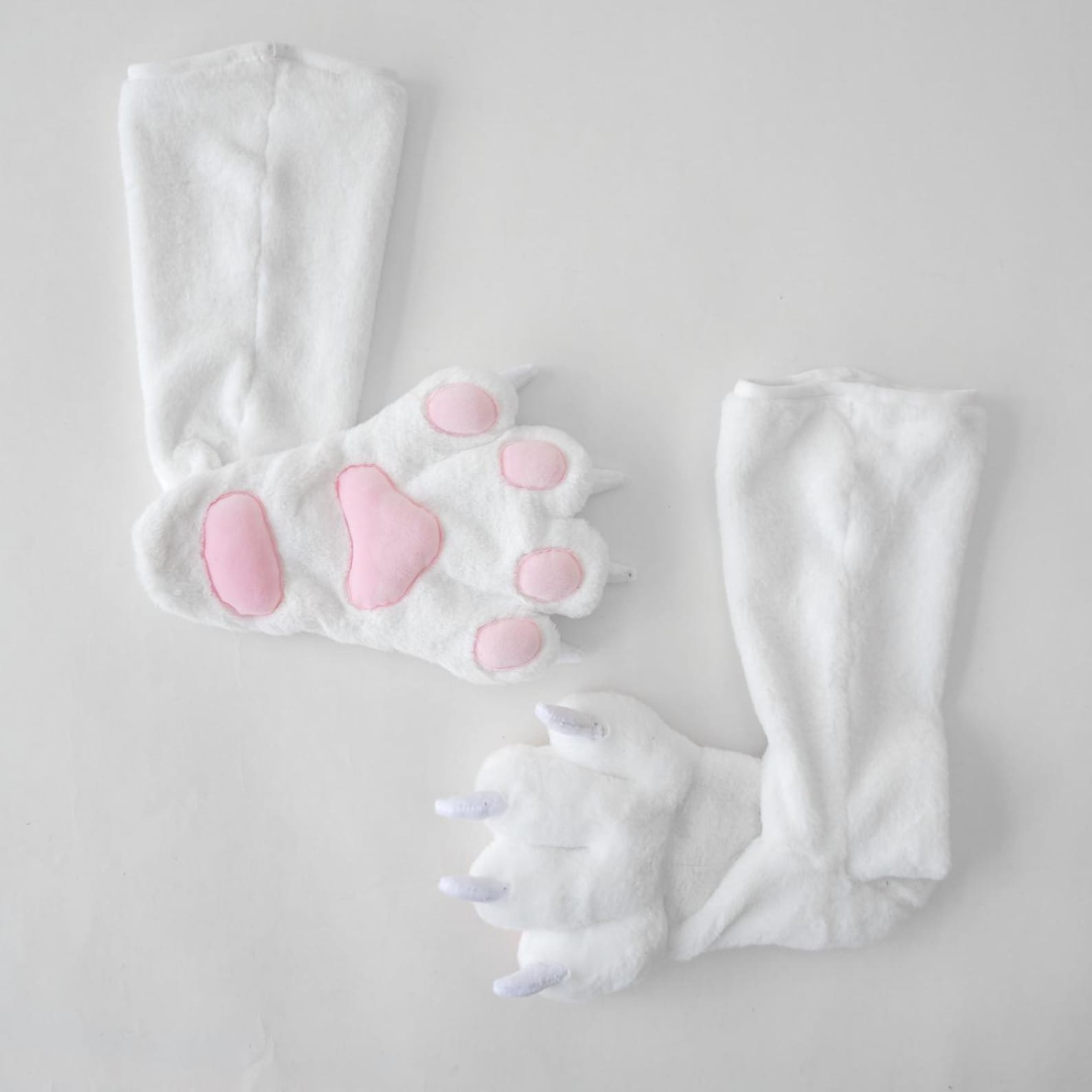 Fake Rabbit Paws Slim Faux Fur Paws & Feetpaws Set in White Pink, Realistic Furry ...