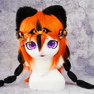 Halloween mystery pumpkin kitten Cosplay Wig with Bows and Braids - Perfect for Halloween Themed Accessories for Cosplay Costume Party