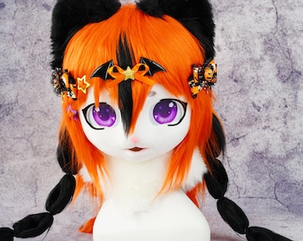 Halloween mystery pumpkin kitten Cosplay Wig with Bows and Braids - Perfect for Halloween Themed Accessories for Cosplay Costume Party