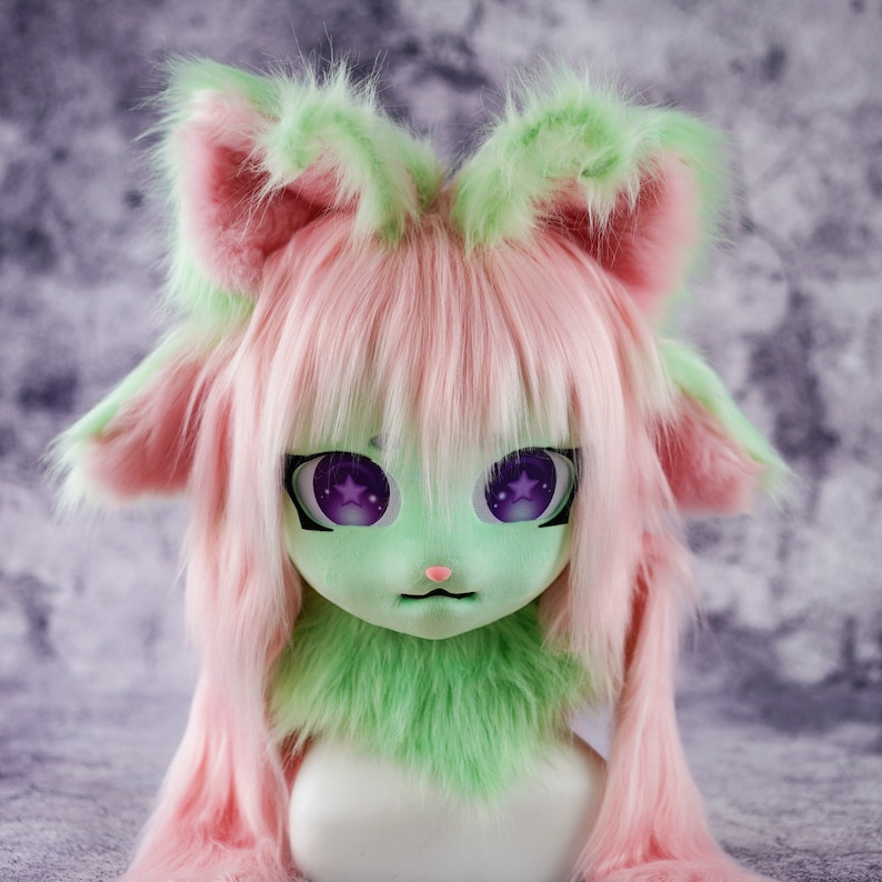Halloween Limited Green Cat Kigurumi Mask Furry Mask,anthrocon