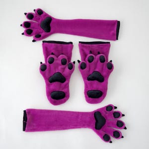Travel-Friendly Slim Purple Paws Set, Washable Slim Fursuit Handpaws, Cat Tiger Wolf Cosplay Socks, Suitcase Saver Furry Gear