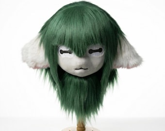 Anime Fursuit Head Goat Cosplay Mask Prop | Green Wig White Ears | Lightweight Kigurumi