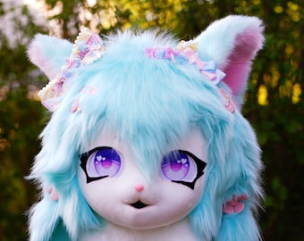 kig fursuit head cat furry Head With lolita clips, Kig Kemono fursuit, Fursuit Mask Head, Fursona Mask, kawaii furry, convention 2023