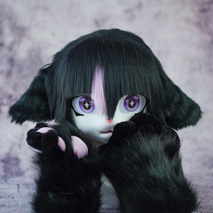 Black and Lilac Kigurumi Mask with Matching Hand Paws Fursuit Set Animal Theme party Birthday Christmas gift Fursona Convention