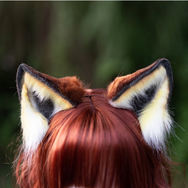 chestnut fox ears headband, fluffy fur ears, brown wolf ears , Faux ears, wolf ears cosplay, fox ears cosplay,kitten ears, B011