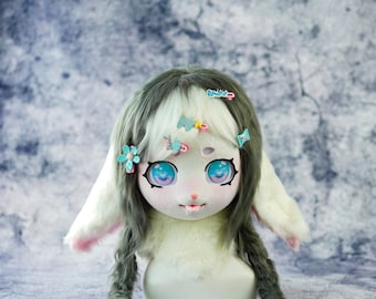 Y2K Subculture cowboy rebelled against sweetheart lop ears bunny kigurumi head- Personality kig mask high quality Halloween furry equipment