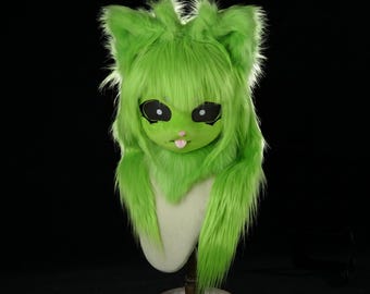 Alien Cat Fursuit Partial Set | Red & Blue Cosplay Head and