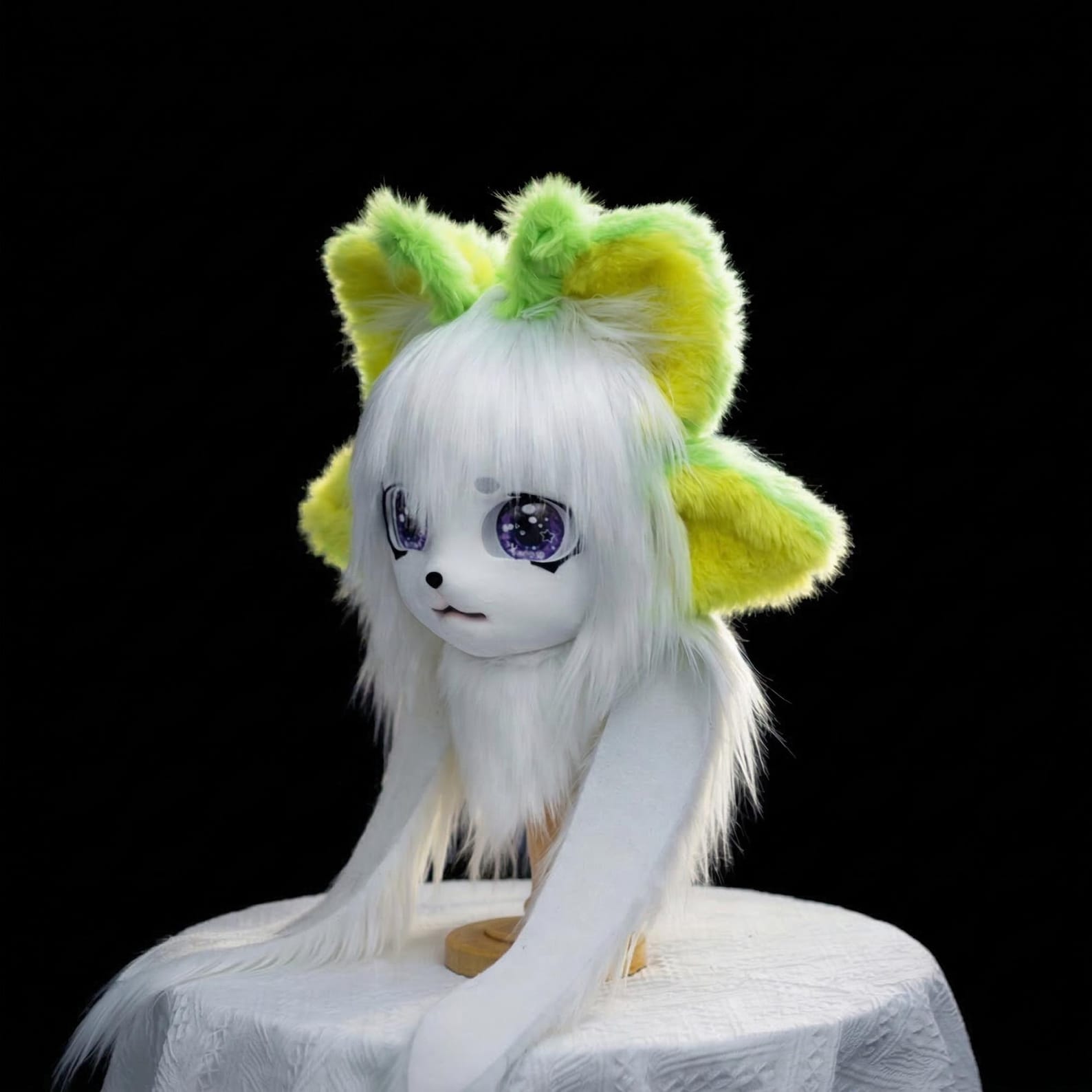 Alien Cat Fursuit Mask White Lime | Anime Kigurumi Faux Fur Head ...