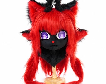 Red &black Alien Cat Fursuit Mask | Cat Fursuit head | Comic con accessory | Kawaii neko costume | Gift for boy |  Halloween 2026