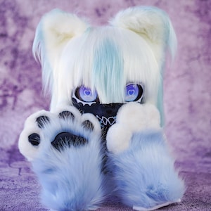 Silence Face Kigurumi Head & Paws Set – Black and White Fursuit with Matching Paws, EMO Style Costume, Perfect for Cosplay and Conventions