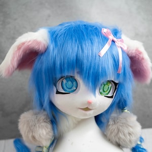 Custom furry animal mask,Handmade mask,Furry Cosplay Mask Head With Black Hair, Kig Kemono Mask, Fursuit Mask Head, Fursona Mask