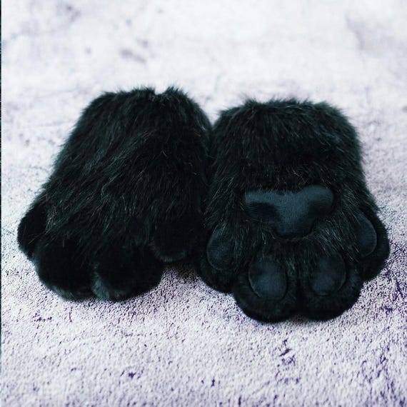 Squeaker Hand Paws Furry Handpaws Cosplay Paws in All Black | Toony Puffy Fursuit Gloves with Squeak | Breathable Lining for Conventions