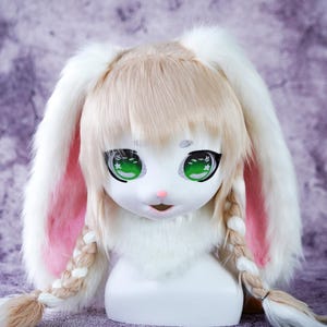 Artistic Fursuit Head, Kig Faux Fur Design, Creative Character Mask, Custom Furry Costume, Expressive Cosplay Headpiece, Bunny mask