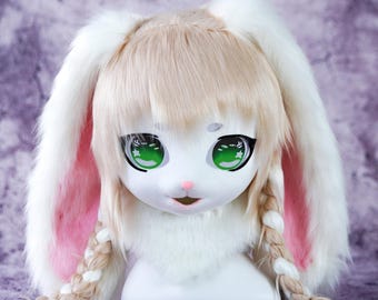 Artistic Fursuit Head, Kig Faux Fur Design, Creative Character Mask, Custom Furry Costume, Expressive Cosplay Headpiece, Bunny mask