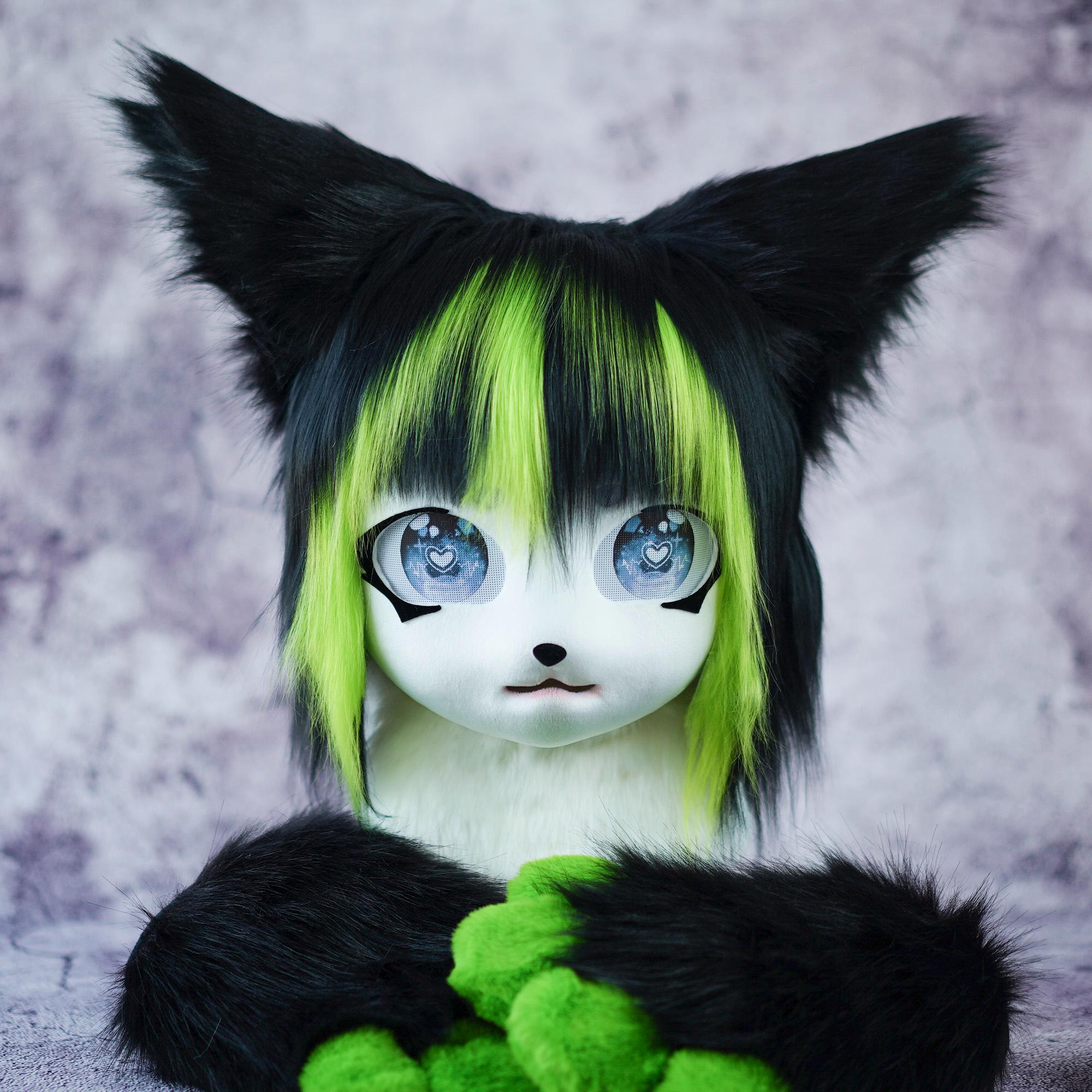 Black and Fruit Green Kigurumi Mask With Matching Hand Paws