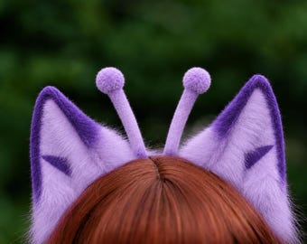Kemonomimi ears, Kitsune ears, Faux Fur Ears, Alien Cat Headband, Purple Cat Ears, Kawaii neko costume, Comic con accessory, Y2K Kawaii gift