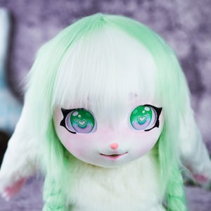 Mint Green Bunny-Kawaii bunny kigurumi Head, Fursuit Mask, Furry Costume Gift for kids, Halloween Cosplay bunny mask, fursona Kig mask Head