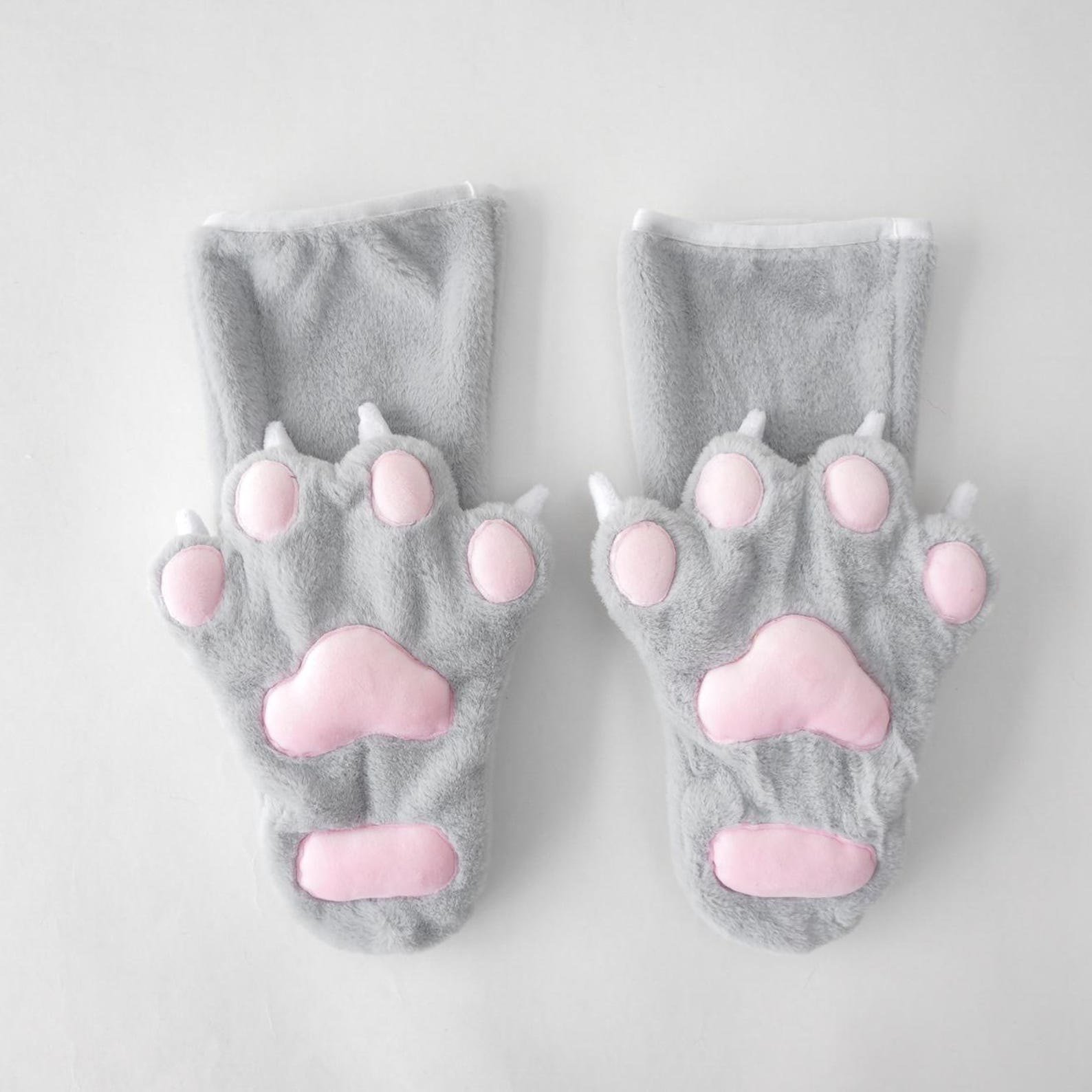 Fake Rabbit Paws Slim Faux Fur Paws and Feetpaws Set, Realistic Grey Wolfdog Handpaws ...
