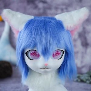 Blue Cat Mask Kig Cat Mask Furry Cosplay Mask Head, Beast Head Cosplay Animal mask, Birthday gift, Fursuit mask head,Handmade kitty mask