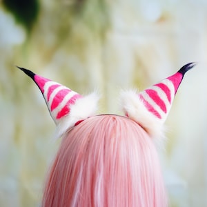 Queen Bee，Pink and White Fox Ears for Cosplay,cosplay,Ears Cosplay,bunny ears headband,costume ears,anime cosplay,bunny ears headband