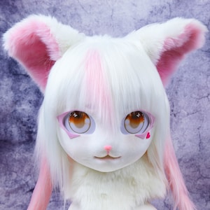 kig fursuit head cat furry Head With White hair , Kig Kemono fursuit, Fursuit Mask Head, Fursona Mask, kawaii furry, convention 2023