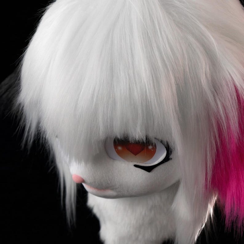 Furry Goat Head Anime Cosplay Mask Helmet | White with Pink Black Ears | High Ventilation image 6