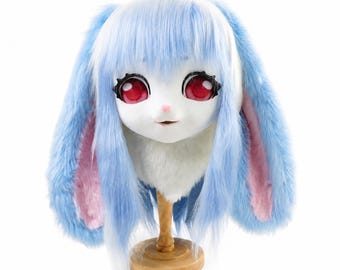 Custom Bunny fursuit head, Floppy Ear Furry Mask, Furry Cosplay Head, Therian mask, Convention Gear, Kawaii Cosplay, Cute gift for her